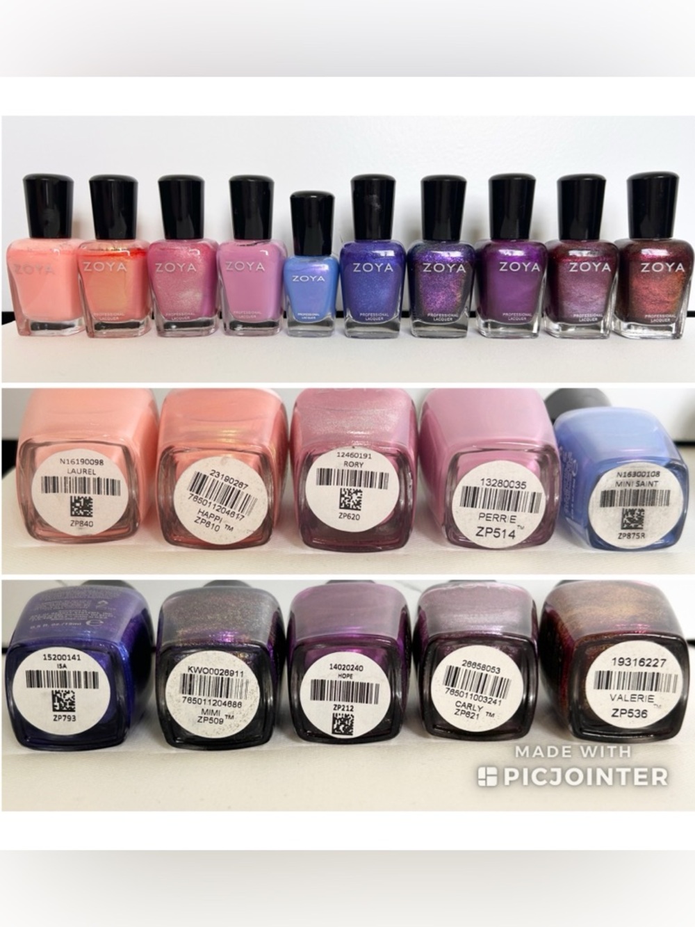 Bundle of 10 USED Zoya nail polishes - pink purple blue creme shimmer glitter